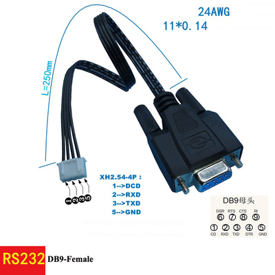 Porto di serie della terra di DB9 RS232 DCD RXD TXD 4 al connettore del perno JST-XH 2.54mm estendere cavo