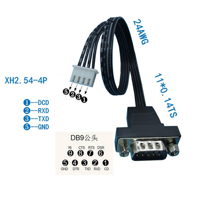 Porto di serie della terra di DB9 RS232 DCD RXD TXD 4 al connettore del perno JST-XH 2.54mm estendere cavo