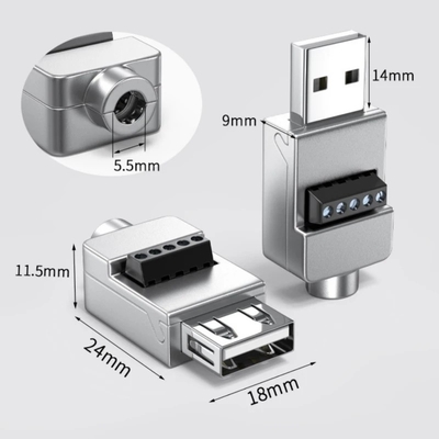 Cassa in metallo USB Jack maschio o femmina a blocchi terminali a vite a 5 pin Adaptatore di connettore