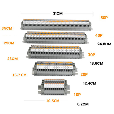 PTV 2.5 Ingresso laterale Connessione push-in Morsetto a molla Kit di morsettiere per guida DIN Set 24A 800V