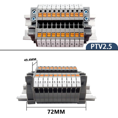 PTV 2.5 Ingresso laterale Connessione push-in Morsetto a molla Kit di morsettiere per guida DIN Set 24A 800V