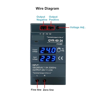 60W 12V 24V Din Rail Power Display digitale a corrente alternativa regolabile per LED Light Strip