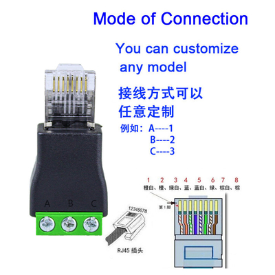 RJ45 Maschio a RS485 3 Pin Screw Terminal Adapter Connector Splitter