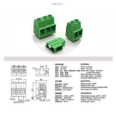 connettore Jointable dei blocchetti terminali della vite del PWB del passo 1000V 65A di 10.16mm