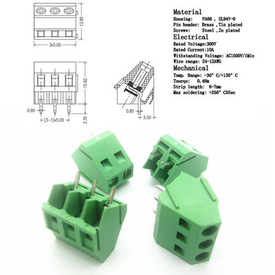 5.0mm Pitch PCB Soldering Connector di montaggio di vite blocchi terminali 45° ingresso laterale
