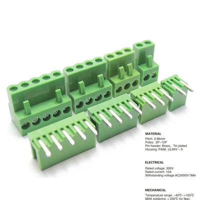 i blocchetti terminali Pluggable della vite del PWB del passo di 3.96mm tappano + Pin Header Socket Green HT3.96