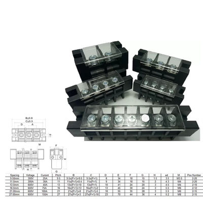 alimentazione di 600V 40A 100A 75A 150A attraverso il passo fissato al muro dei blocchetti terminali della barriera 13.0mm 16.0mm 21.0mm 27.0mm