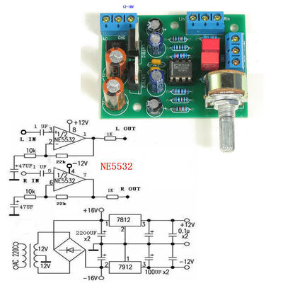 CC terminale del bordo 12-18V di sblocco del corredo 3.5mm RCA dell'amplificatore di Tone Board della preamplificazione NE5532