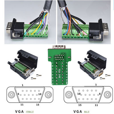 Pin VGA (3+9) tre fermagli maschii del sottomarino 15 di DB15 D di fila all'adattatore dei blocchetti terminali