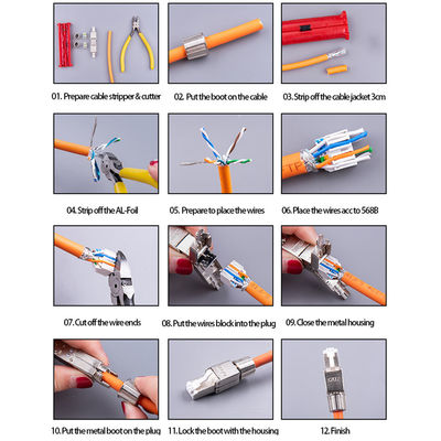Le spine modulari Cat.6 Cat6A Cat7 della rete RJ45 hanno protetto l'alta velocità dei connettori 8P8C