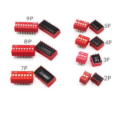 DIP switch 1 dello scorrevole del passo di 2.54mm il nero blu rosso di doppia fila del supporto del PWB di 2 3 4 5 6 8 9 10 posizioni