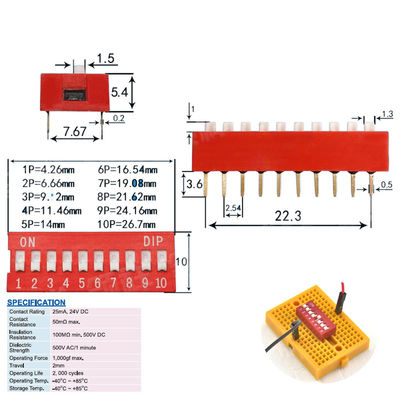 DIP switch 1 dello scorrevole del passo di 2.54mm il nero blu rosso di doppia fila del supporto del PWB di 2 3 4 5 6 8 9 10 posizioni