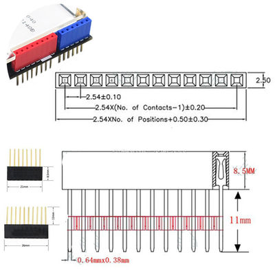 60pcs ha colorato il connettore lungo diritto del PWB di Pin Header 11mm Pin Socket di singola fila di 2.54mm