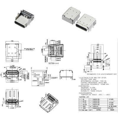 Tipo doppio perno Jack Charging Port femminile di Shell Extra High 24P USB 3,1 di strato del recipiente 24 di C