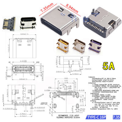 Tipo porto di carico femminile Jack Connector di USB 3,1 dell'incavo 6P 9P 14P 16P 24P di C