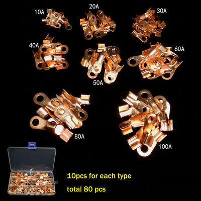il cavo aperto del barilotto 80pcs unisce il corredo di rame OT 10A di Ring Lug Terminals Assortment Set a 100A
