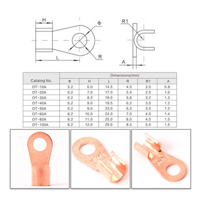 il cavo aperto del barilotto 80pcs unisce il corredo di rame OT 10A di Ring Lug Terminals Assortment Set a 100A