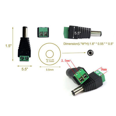 adattatore maschio di corrente continua di 2.1mm x di 5.5mm Jack per le lampade fluorescenti della macchina fotografica LED del CCTV