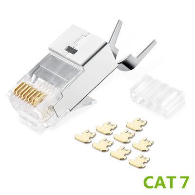 Il RJ45 le spine modulari Cat7 hanno protetto l'oro in due pezzi di progettazione 50u dei connettori 8P8C placcato