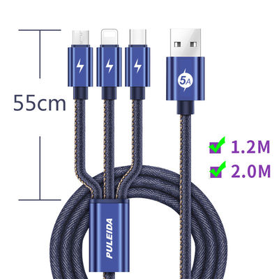 il tipo veloce cavo di USB del cavo della tassa 3-in-1 della tassa di 5 dati di amp di C ha intrecciato il cavo del tessuto