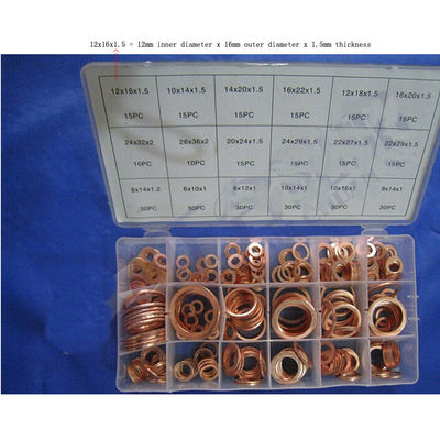 350pcs 18 gradua il corredo secondo la misura piano di rame metrico IMPA813080 di Ring Washer Gaskets Assortment Set