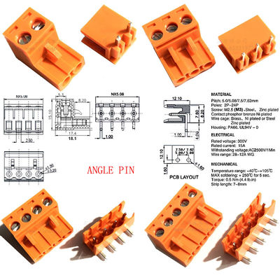 I blocchetti terminali Pluggable di spaziatura della vite del PWB dell'arancia 5.08mm tappano + Pin Header Socket
