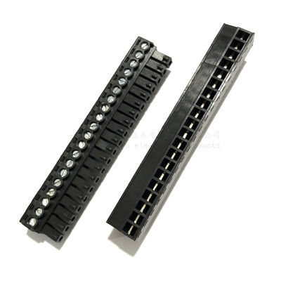 i blocchetti terminali Pluggable della vite del PWB del passo di 3.81mm tappano + Pin Header Black ad angolo retto