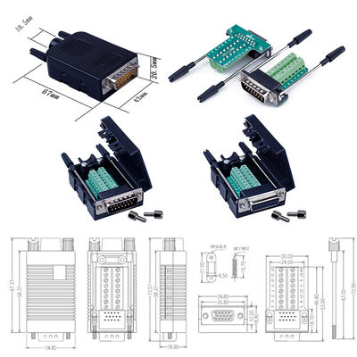 Sottomarino 15 Pin Dual Row Connectors di DB15 D all'adattatore dei blocchetti terminali con alloggio