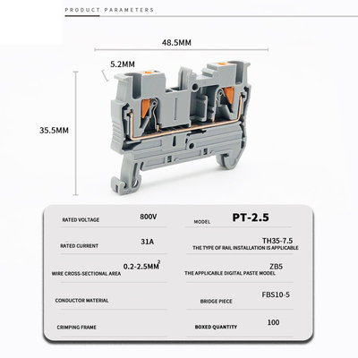 PT 2.5 Din Connettore montato su rotaia Push In Connection Spring Clamp Terminal Blocks Kit
