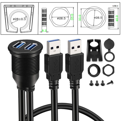 Maschio a livello dell'adattatore del bacino della doppia porta di USB 3,0 del supporto del pannello del cruscotto dell'automobile al cavo di estensione femminile