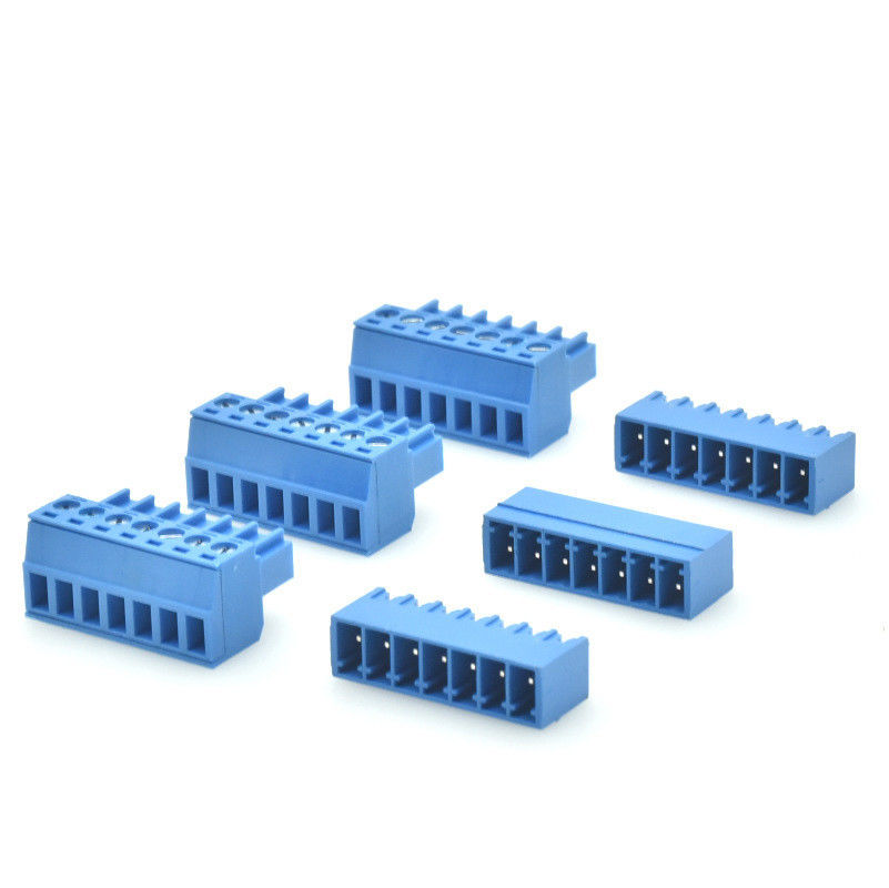 i blocchetti terminali Pluggable della vite del PWB del passo di 3.50mm o di 3.81mm tappano + Pin Header Blue Color