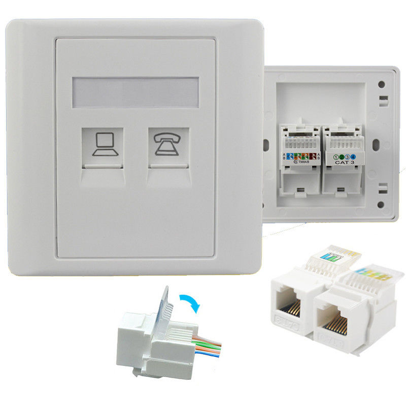 Morsetto rapido modulare di Jack Cat 5E della rete telefonica della doppia porta RJ11 RJ45 per lo sbocco della presa a muro