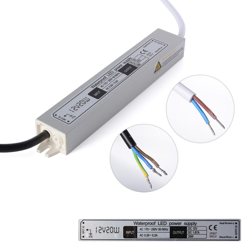 La CC 12V 20W che accende il driver impermeabile Power Supply IP67 del trasformatore LED ha introdotto l'adattatore di AC170-250V per la striscia del LED