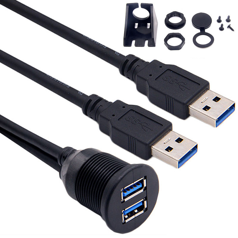 Maschio a livello dell'adattatore del bacino della doppia porta di USB 3,0 del supporto del pannello del cruscotto dell'automobile al cavo di estensione femminile